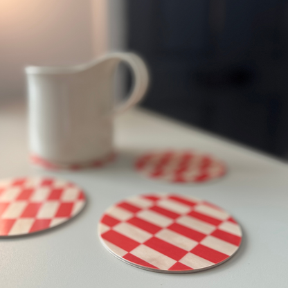 Checked birch wood coaster