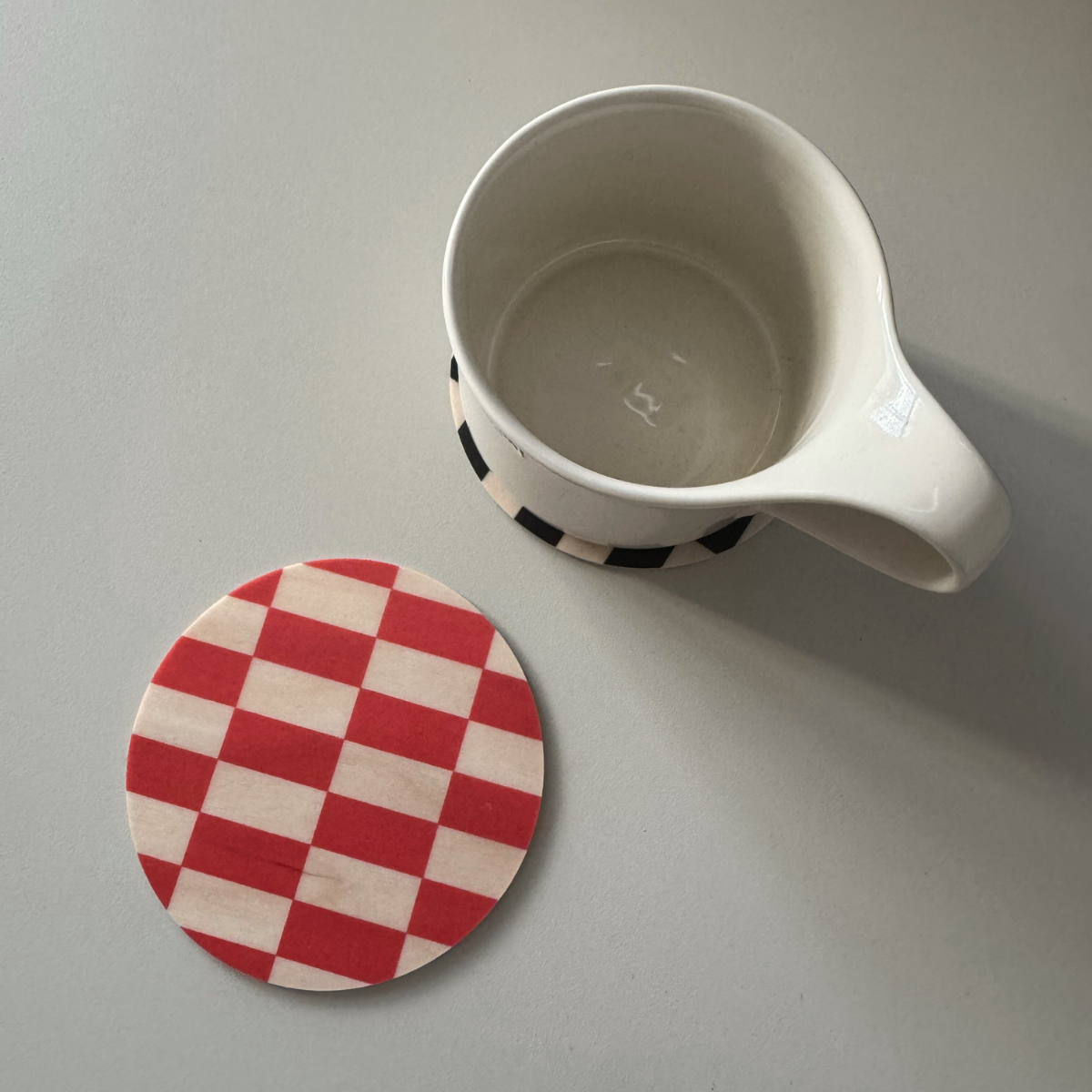 Checked birch wood coaster